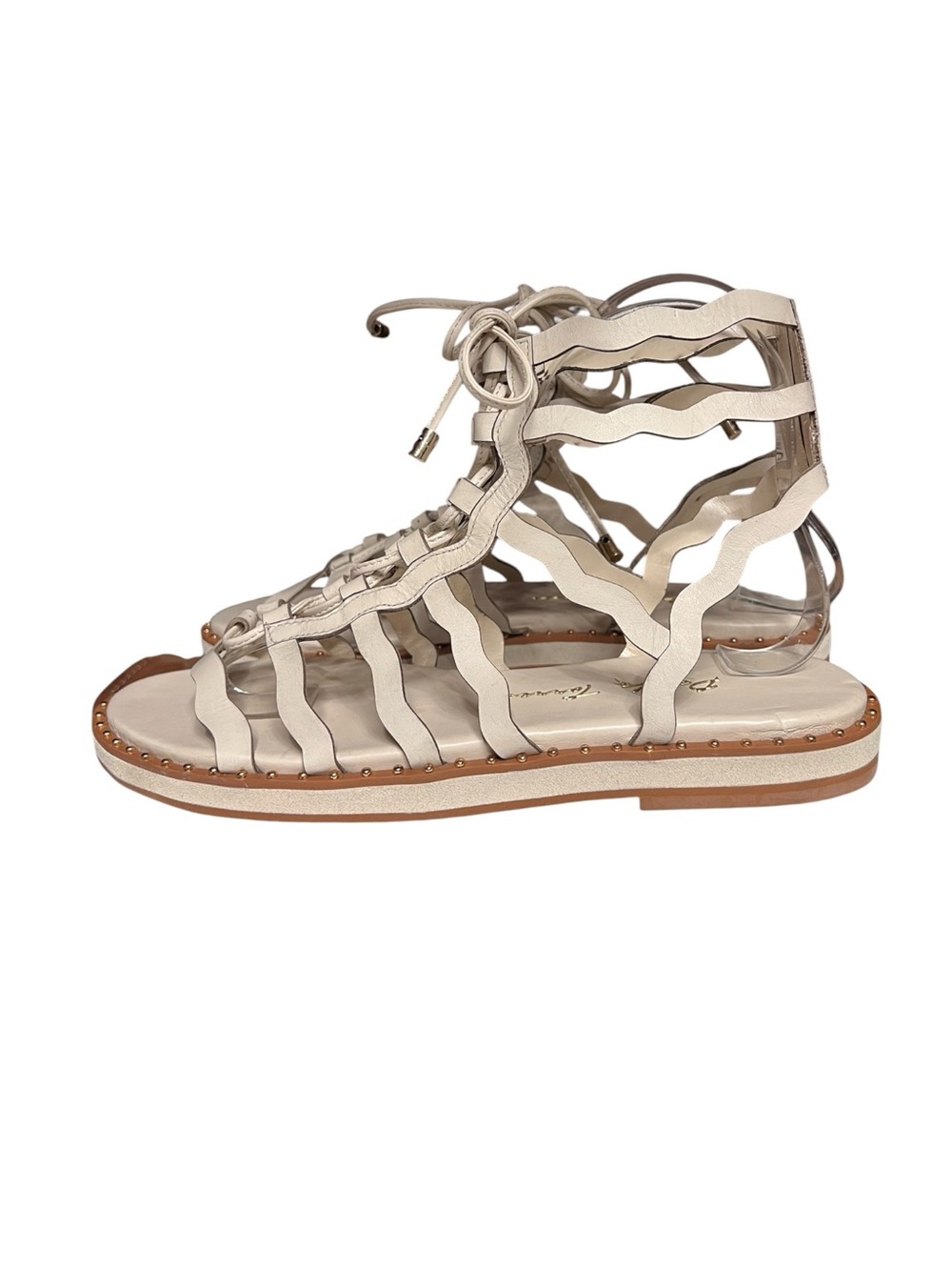 🌻NEW w/tag Paula Torres Eloa Gladiator Sandals Off White Wavy Leather Size 8